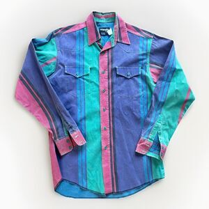 Vintage Stripes Wrangler X-Long Tails  Brushpopper Western Shirt 15.5 34